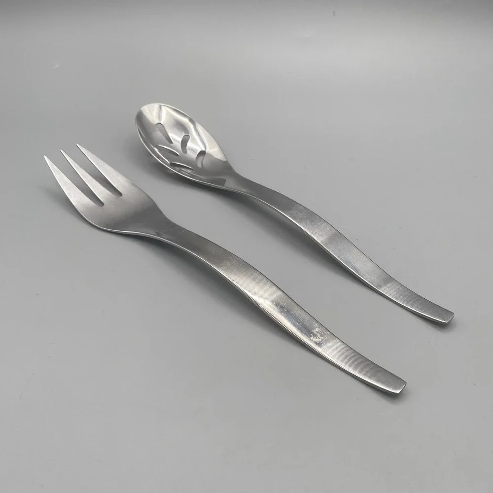 Cambridge VERA 2pcs Stainless Meat Fork Slotted Serving Spoon Tablespoon Wavy‎